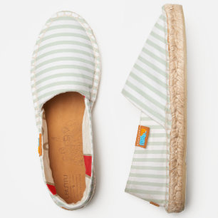 Sage Green White Stripes Fashion Casual Slip On Espadrilles