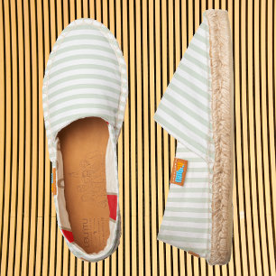 Sage Green White Stripes Fashion Casual Slip On Espadrilles