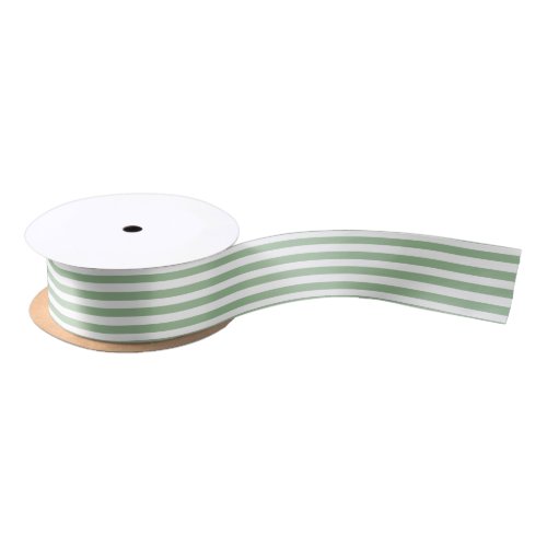 Sage Green  White Stripes Geometric Pattern Satin Ribbon