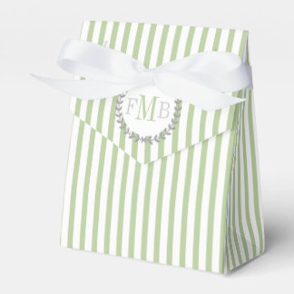 Sage green, white stripes monogram wedding favor boxes