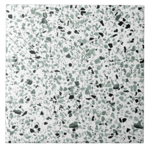 Sage Green White Terrazzo Modern Minimal Medium Ceramic Tile
