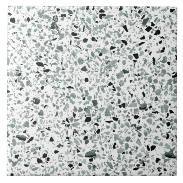 Sage Green White Terrazzo Modern Minimal Medium Ceramic Tile (Front)