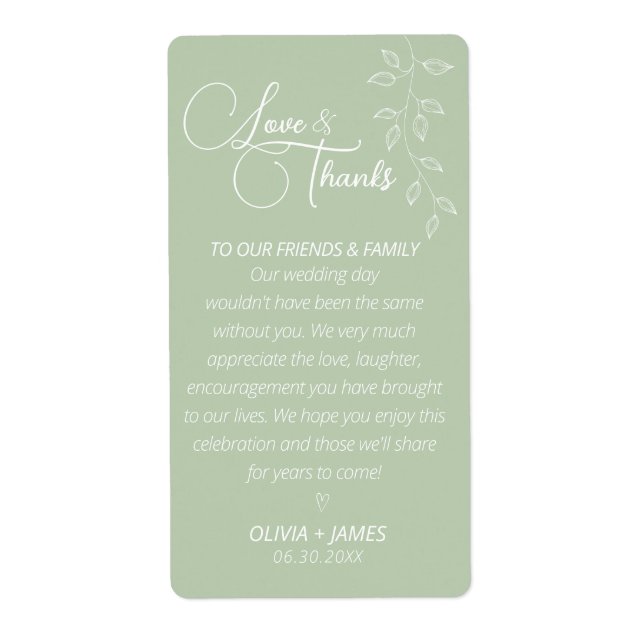 Sage Green & White Thank You Favor Sticker (Front)