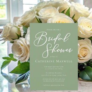 Sage Green White Typography Bridal Shower Invitation