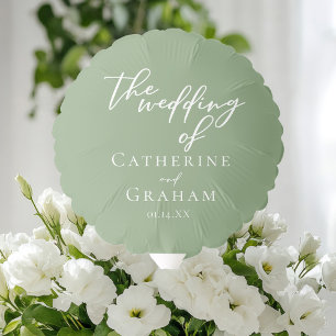 Sage Green White Typography Custom Wedding Balloon