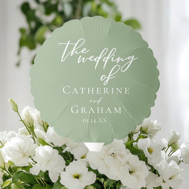 Sage Green White Typography Custom Wedding Balloon (Creator Uploaded)