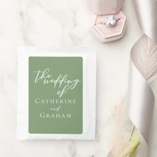 Sage Green White Typography Custom Wedding Tea Bag Drink Mix