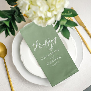 Sage Green White Typography Minimalist Wedding Cloth Napkin