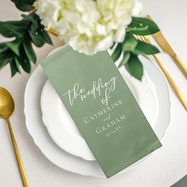 Sage Green White Typography Minimalist Wedding Cloth Napkin (Creator Uploaded)