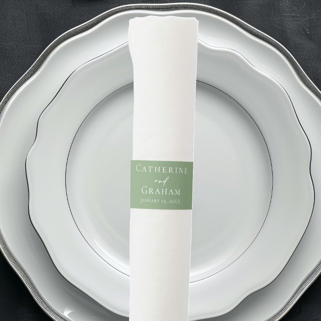 Sage Green White Typography Minimalist Wedding Napkin Bands (Creator Uploaded)