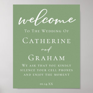 Sage Green White Typography Minimalist Wedding Poster