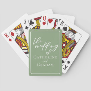 Sage Green White Typography Personalized Wedding Poker Cards