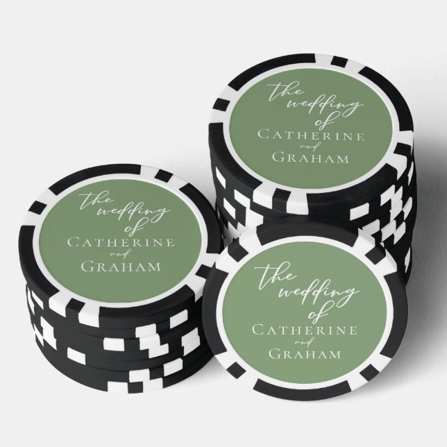 Sage Green White Typography Personalized Wedding Poker Chips (Stack)
