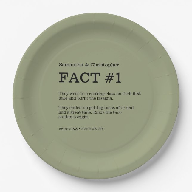 Sage Green White Wedding Fact Napkins Paper Plates (Front)