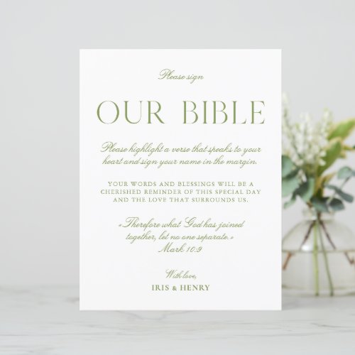 Sage Green & White Wedding Our Bible Sign