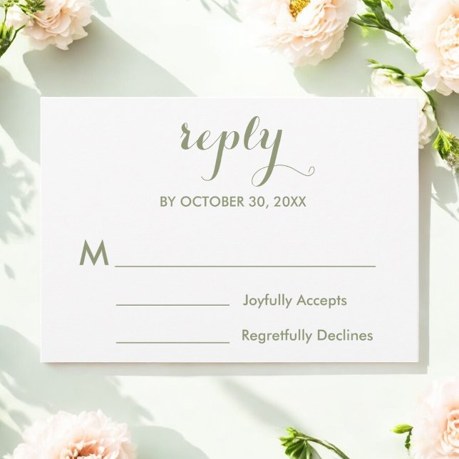 Sage Green White Wedding  RSVP Card (Creator Uploaded)