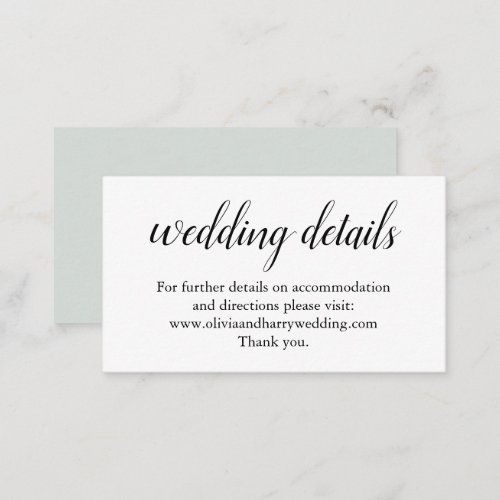 Sage Green White Wedding Website Enclosure Card