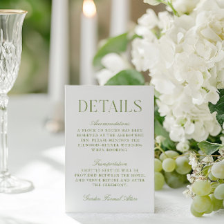 Sage Green & White Wedding Wedding Details Card