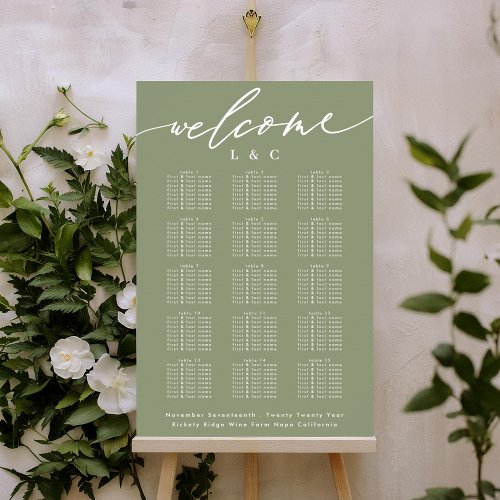 Sage Green White Wedding Welcome Seating Chart