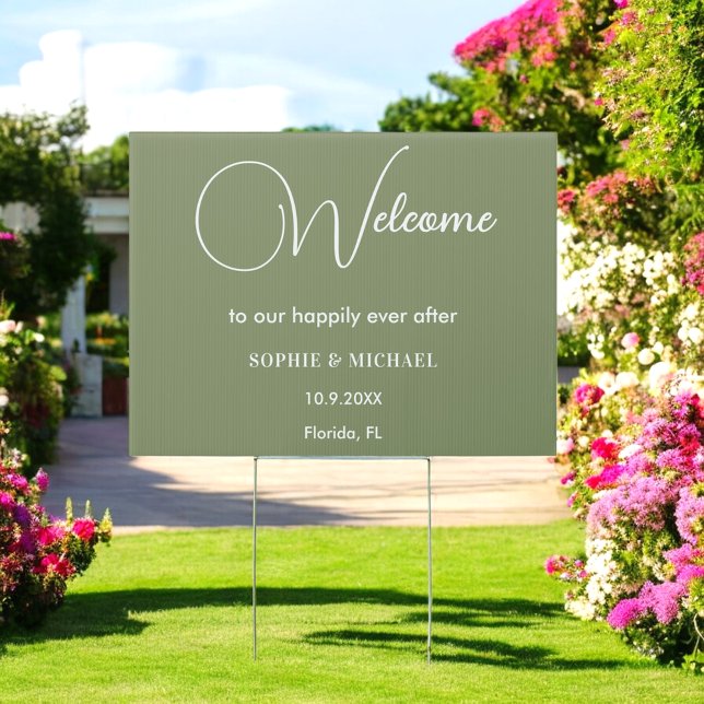 Sage Green White Welcome Wedding Sign (Creator Uploaded)