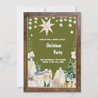 sage green white winter christmas party invitation