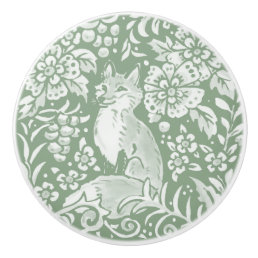 Sage Green White Woodland Animal Fox Pattern   Ceramic Knob