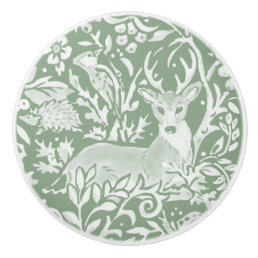 Sage Green White Woodland Animals Deer Pattern  Ceramic Knob