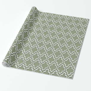 Sage Green White XL Moroccan Quatrefoil #7DS Wrapping Paper