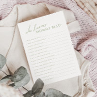 Sage Green Who Knows Mommy Baby Shower Game Card