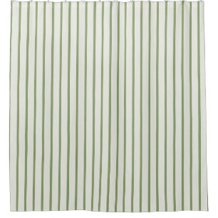 Sage Green Wide Vertical Ticking Stripe Shower Curtain