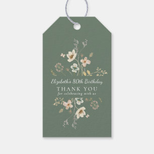 Sage Green Wildflower 80th Birthday Thank You Gift Tags