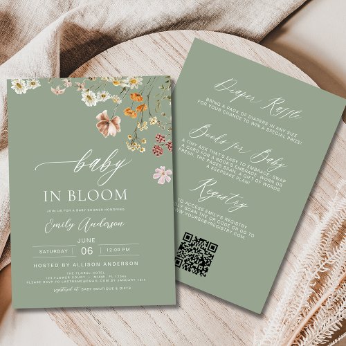Wildflower Sage green Floral or wildflower baby shower invitation