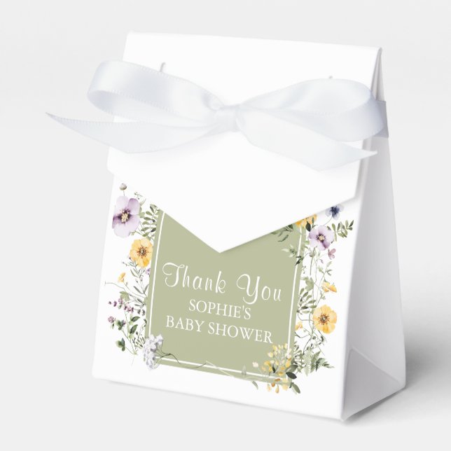 Sage Green Wildflower Baby In Bloom Baby Shower Favor Boxes (Front Side)
