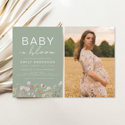 Sage Green Wildflower Baby in Bloom Baby Shower Flyer