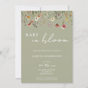 Sage Green Wildflower Baby in Bloom Baby Shower Invitation