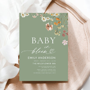 Sage Green Wildflower Baby in Bloom Baby Shower Invitation