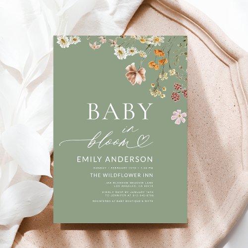 Wildflower Sage green Floral or wildflower baby shower invitation