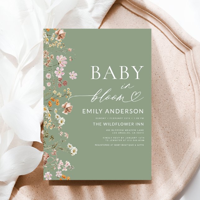 Sage Green Wildflower Baby in Bloom Baby Shower Invitation (Creator Uploaded)