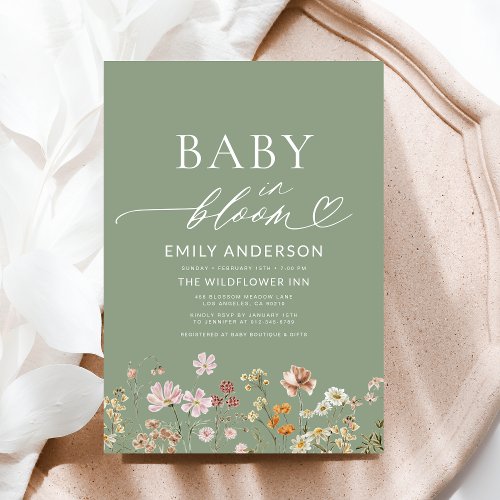 Wildflower Sage green Floral or wildflower baby shower invitation