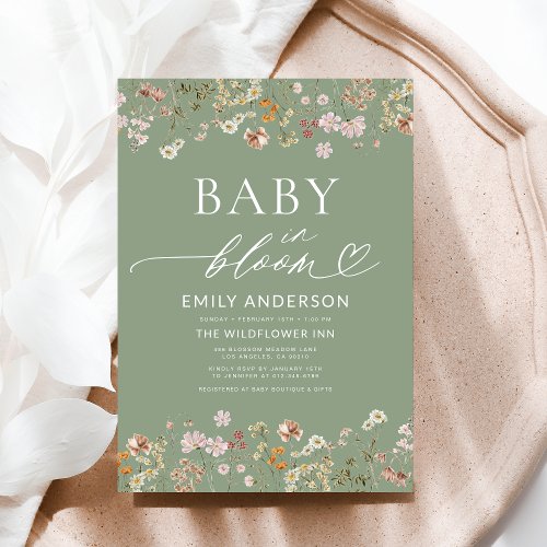 Wildflower Sage green Floral or wildflower baby shower invitation