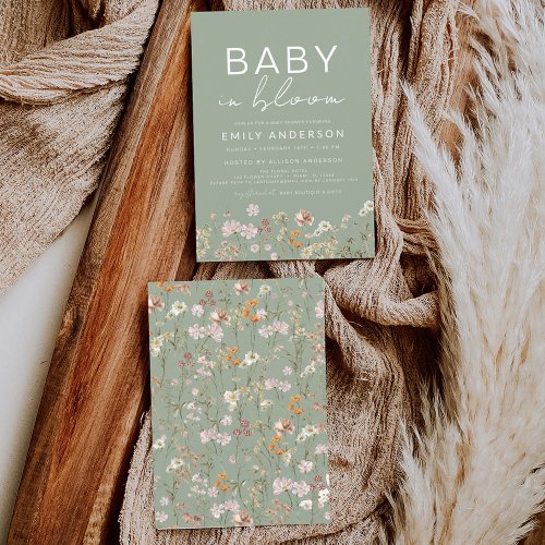 Sage Green Wildflower Baby in Bloom Baby Shower Invitation