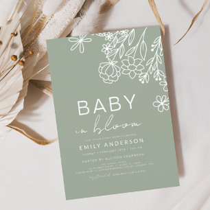 Sage Green Wildflower Baby in Bloom Baby Shower Invitation