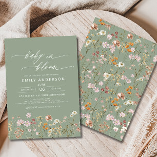 Sage Green Wildflower Baby in Bloom Baby Shower Invitation