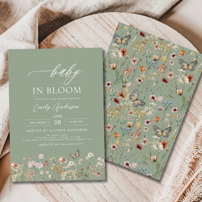 Sage Green Wildflower Baby in Bloom Baby Shower Invitation (Creator Uploaded)