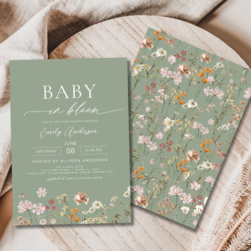 Wildflower Sage green Floral or wildflower baby shower invitation