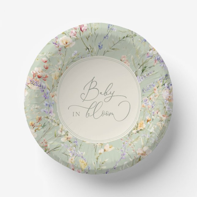 Sage Green Wildflower Baby In Bloom Baby Shower Paper Bowls (Front)