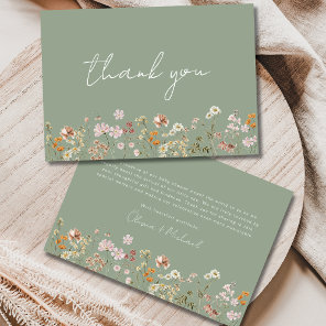 Sage Green Wildflower Baby in Bloom Baby Shower  Thank You Card