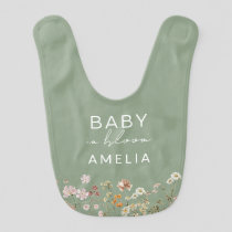 Sage Green Wildflower Baby in Bloom Floral  Bib