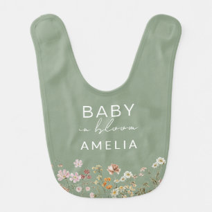 Sage Green Wildflower Baby in Bloom Floral Bib