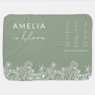 Sage Green Wildflower Baby in Bloom Floral  Blanket
